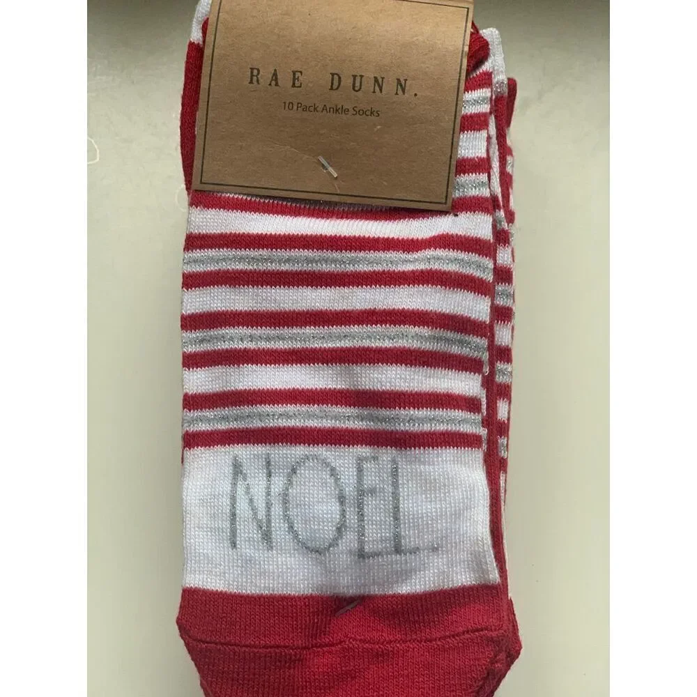 Rae Dunn Womens Christmas Holiday 10 Pack Ankle Socks
